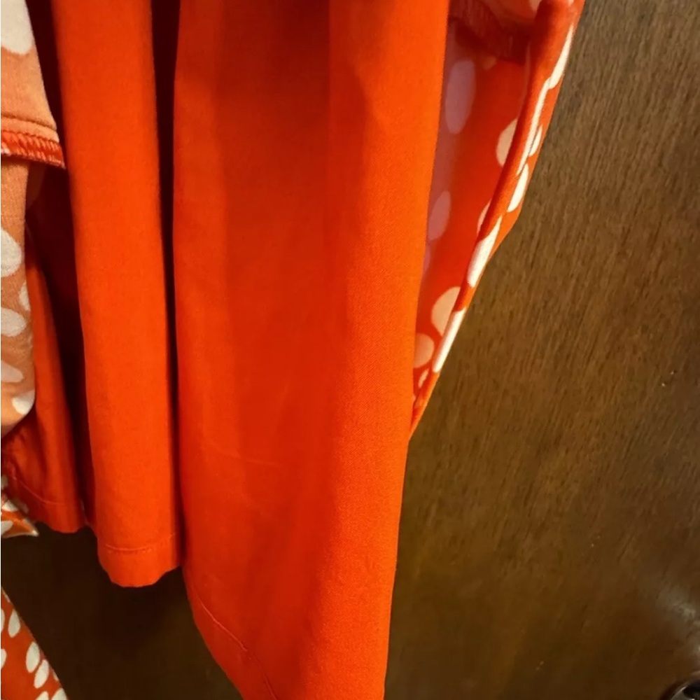 Eliza J faux wrap dress 6 orange white polka dot career office - Picture 8 of 9